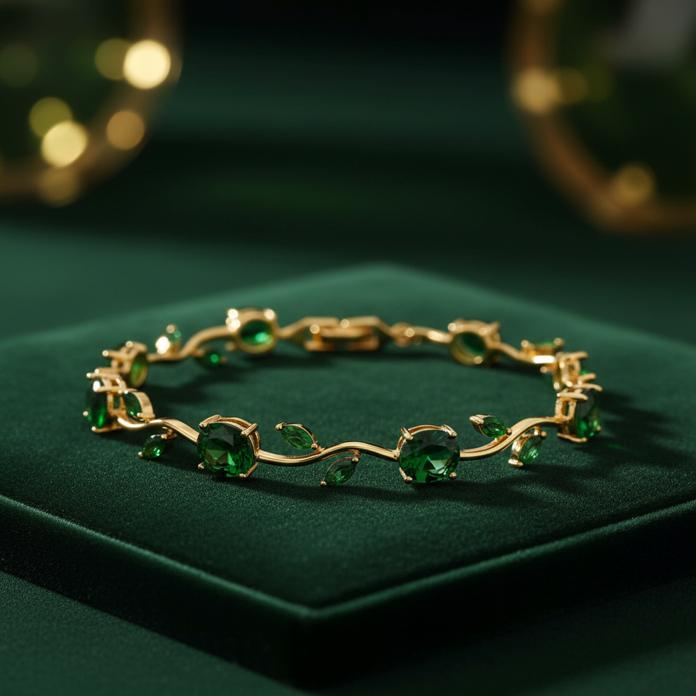 Emerald Gold Vine Bracelet - Luxury Dark Background