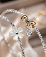 White Flower & Bow Crystal Double Layer Bracelet Set thumbnail 2