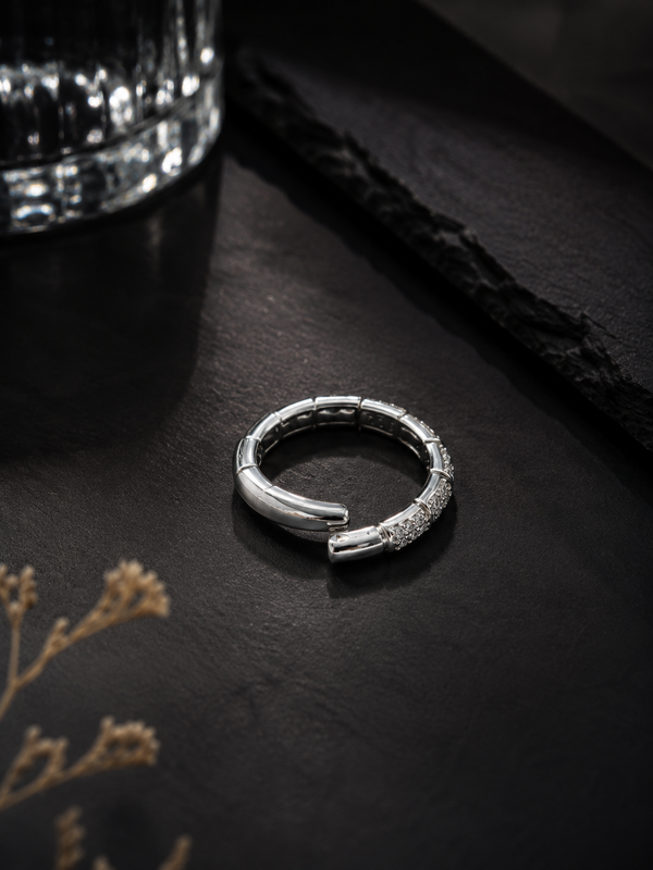 Silver Nail Ring with Pavé Crystals