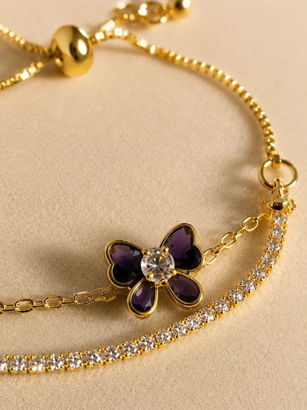 Purple Butterfly Double Layer Adjustable Bracelet