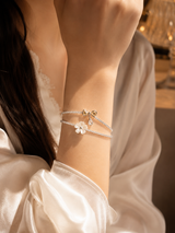 White Flower & Bow Crystal Double Layer Bracelet Set thumbnail 3