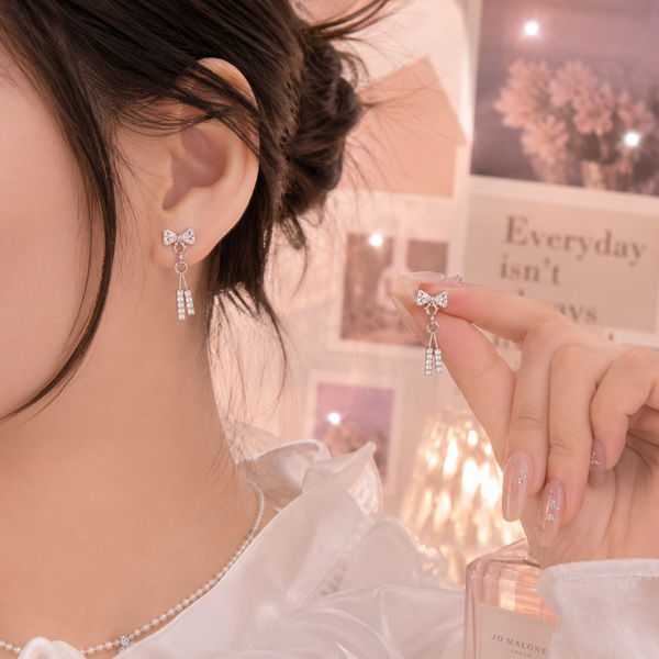 Crystal Bow Drop Earrings