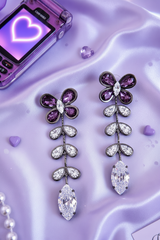 Floral Crystal Drop Earrings - Light Pink thumbnail 3