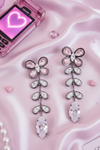 Floral Crystal Drop Earrings - Light Pink